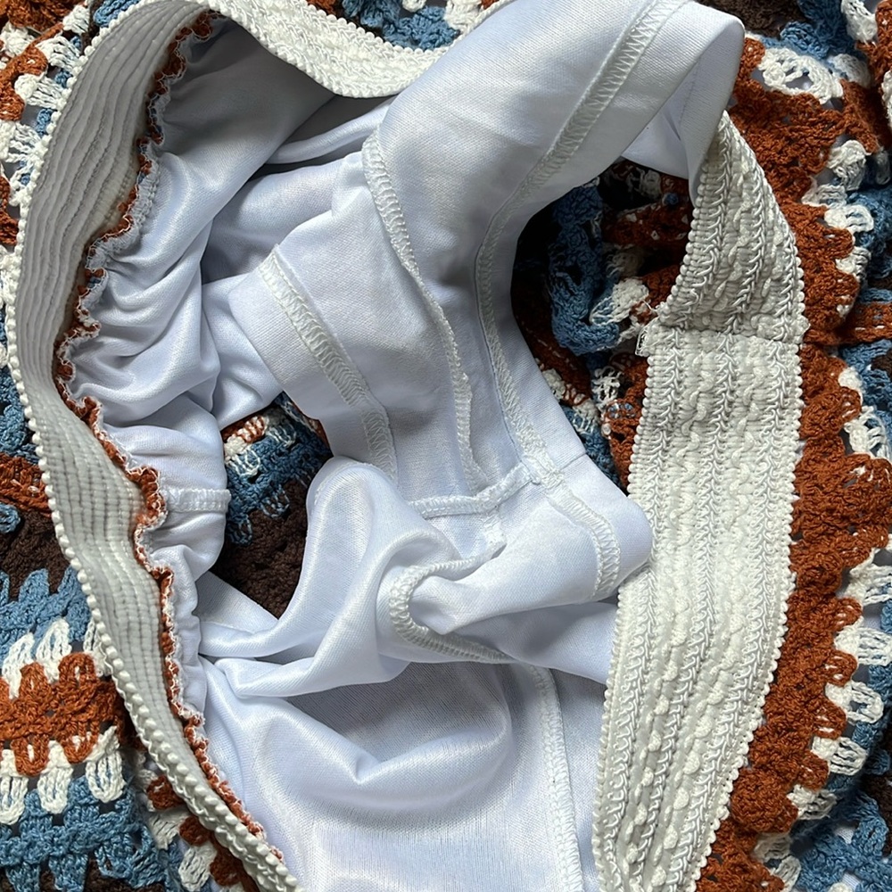 Ultra Pink Cottagecore Granny Square Crochet Shorts Brown Blue White Size XL - Picture 10 of 13